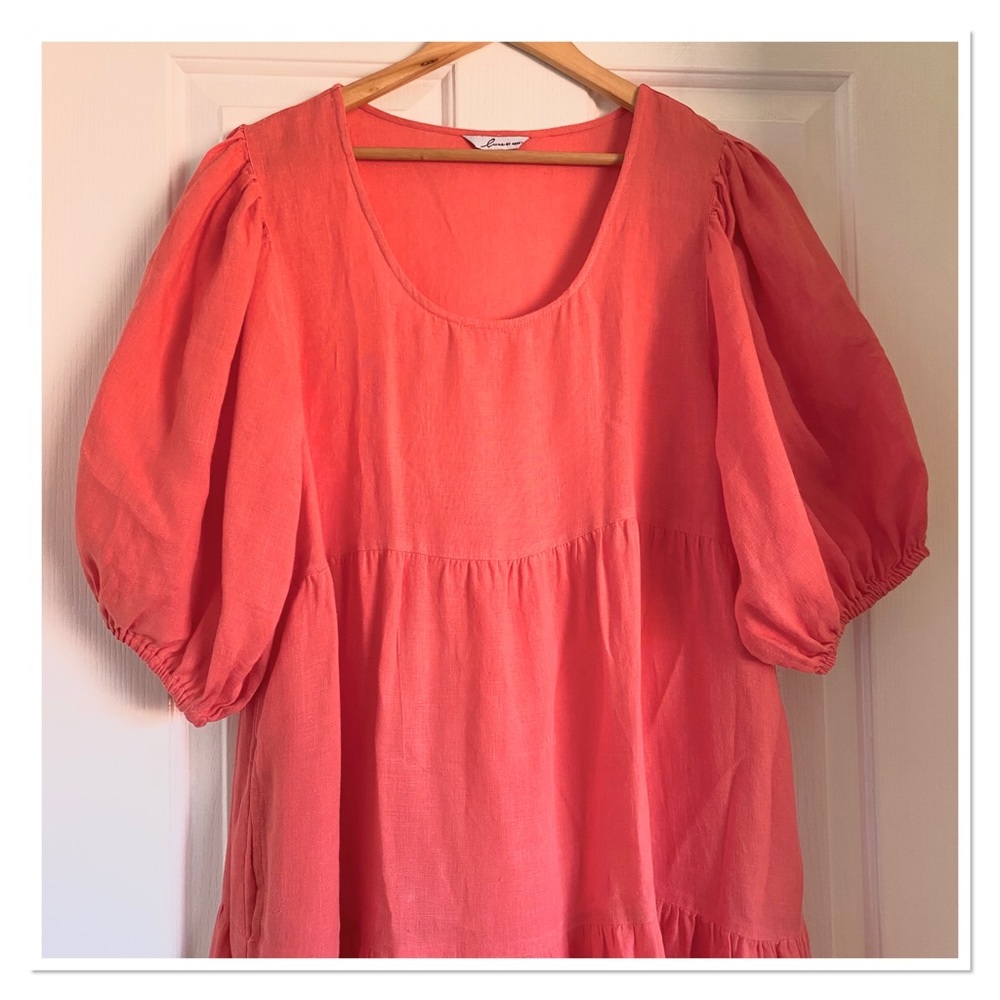 Adrift Luxe Linen Tiered “Sabre” Dress - Watermelon - Picture 3 of 6